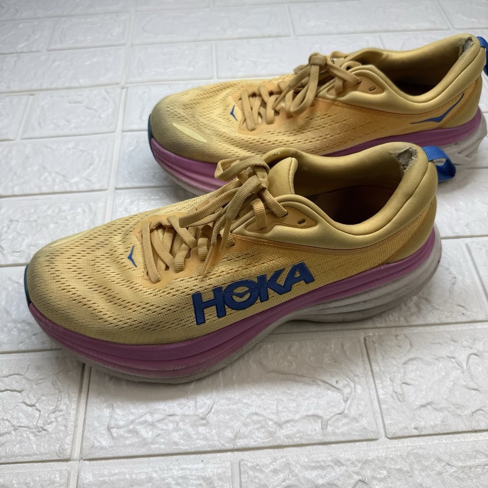Hoka Bondi 8 Running Shoes Yellow Cushioned Athletic Sneakers Womens 9.5B